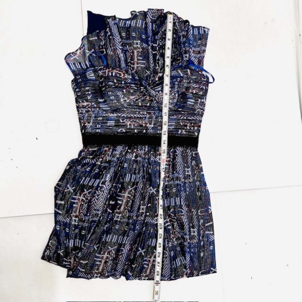 BCBGMAXAZRIA Women Long Cocktail Party Evening Dress Blue Silver Floral( #1 - Picture 4 of 13
